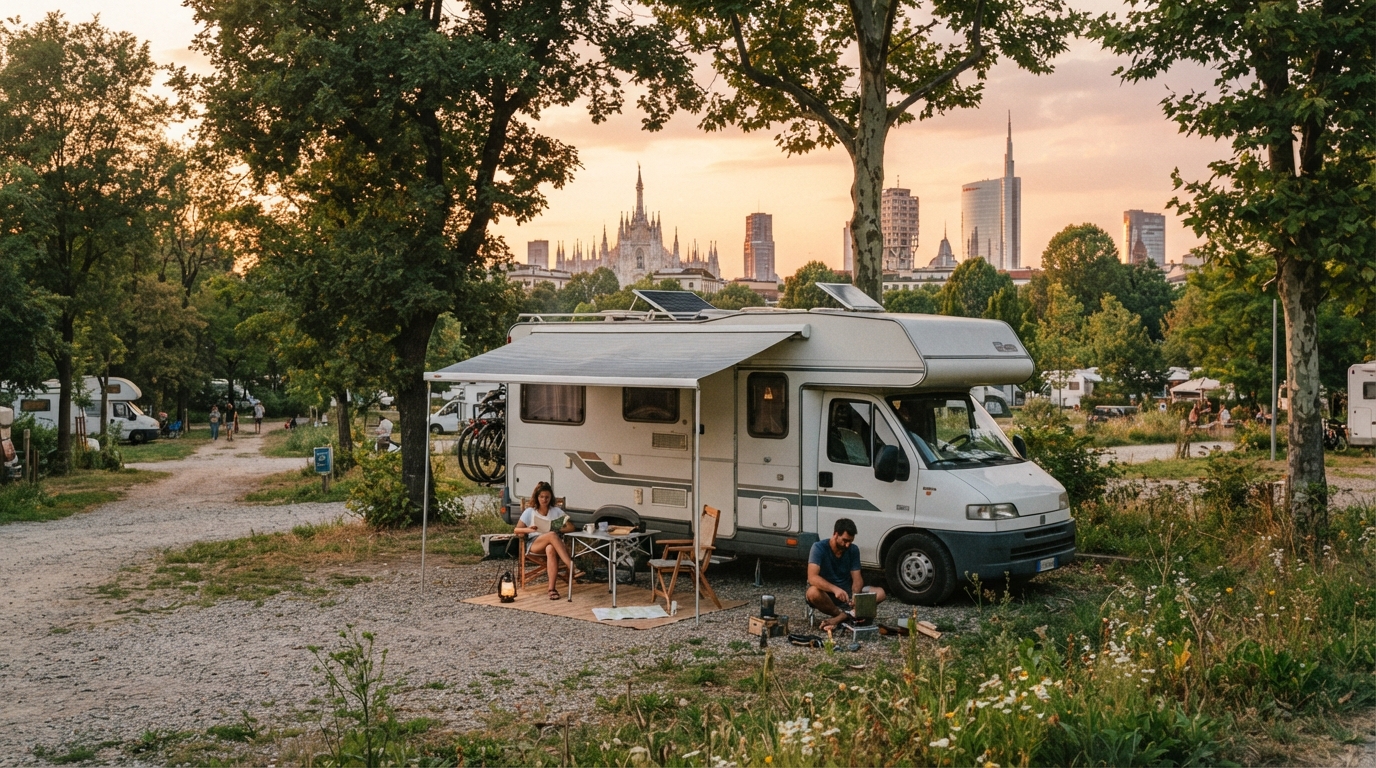 Milano Roundtrip - East - Garda lakes — campground with a motorhome