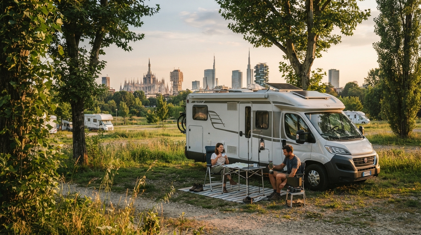 Milano Roundtrip -  Black Forest and Swiss Peaks — campground with a motorhome