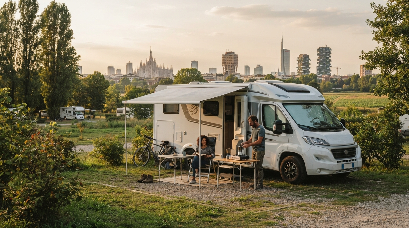 Milano Roundtrip - South West - West Italy, South Switzerland — campground with a motorhome