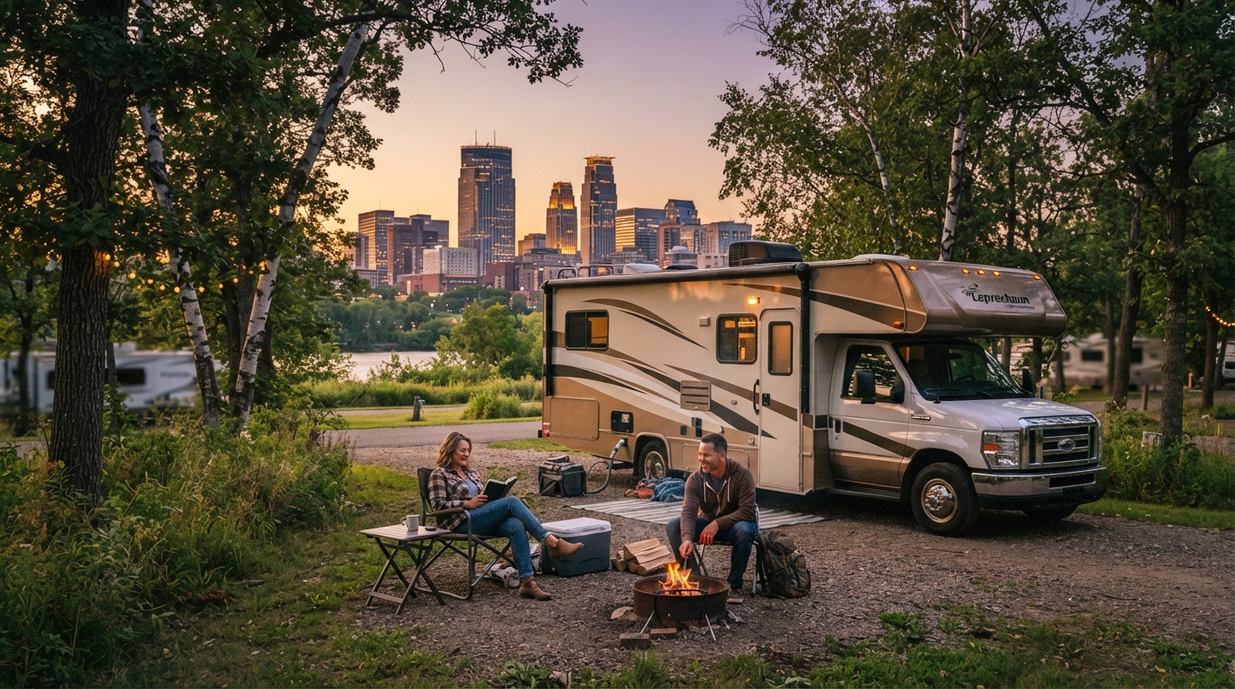 Minneapolis to Tampa — campground with a motorhome