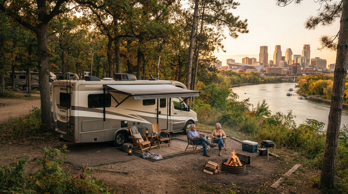 Minneapolis to Los Angeles — campground with a motorhome