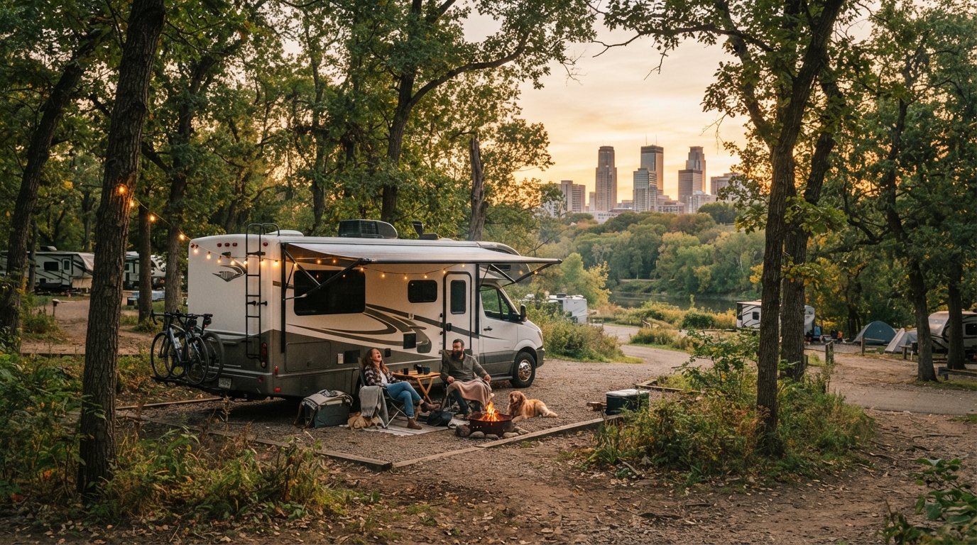 Minneapolis to Bozeman — campground with a motorhome
