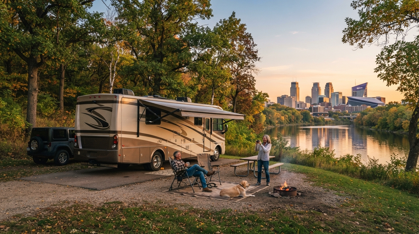 Minneapolis to Philadelphia — campground with a motorhome