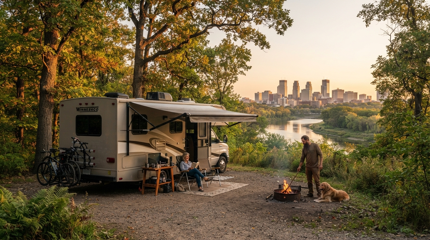 Minneapolis Roundtrip - The Epic 10,000 Lakes Loop — campground with a motorhome