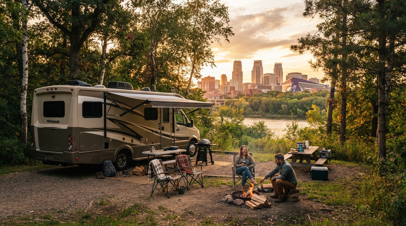 Minneapolis to Orlando — campground with a motorhome
