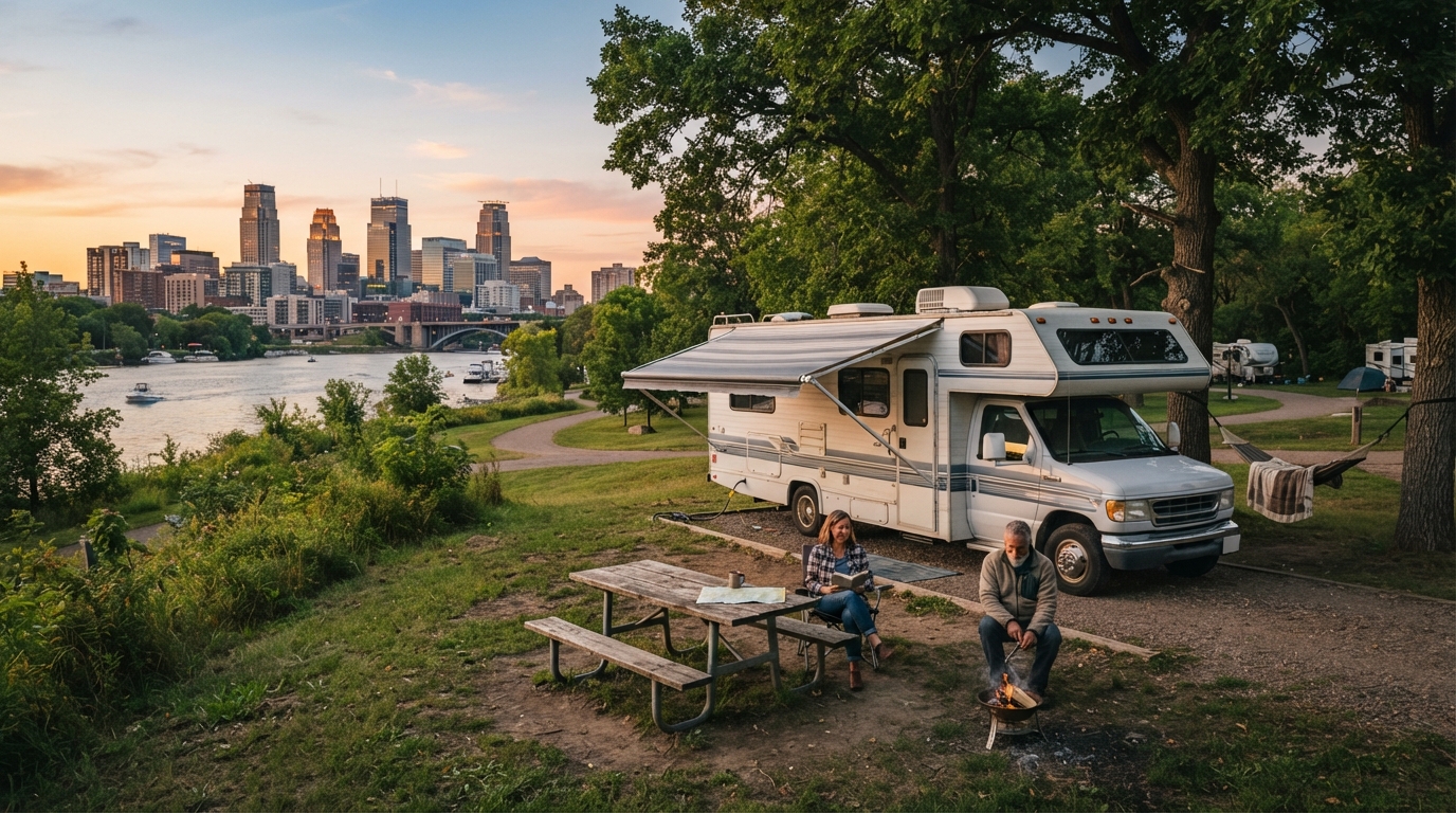 Minneapolis to Phoenix — campground with a motorhome