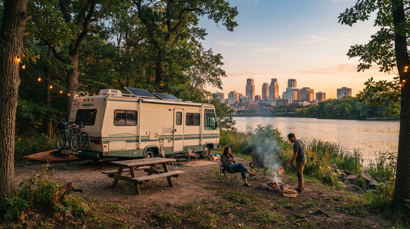 Minneapolis to Seattle — campground with a motorhome