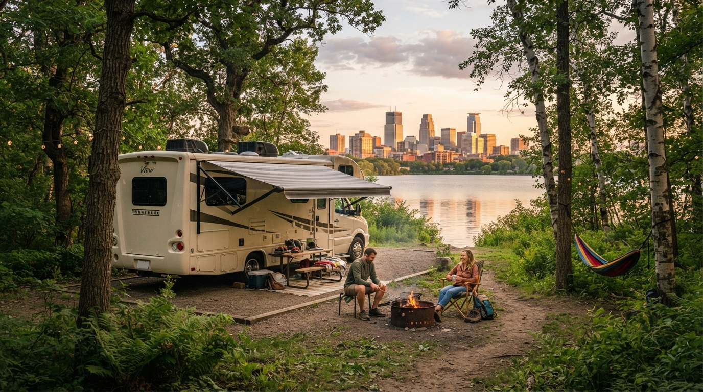 Minneapolis to Seattle — campground with a motorhome