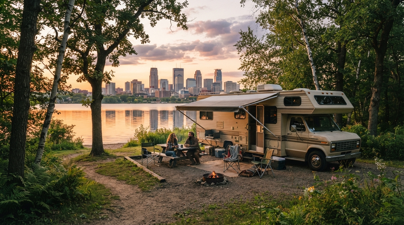 Minneapolis to Orlando — campground with a motorhome