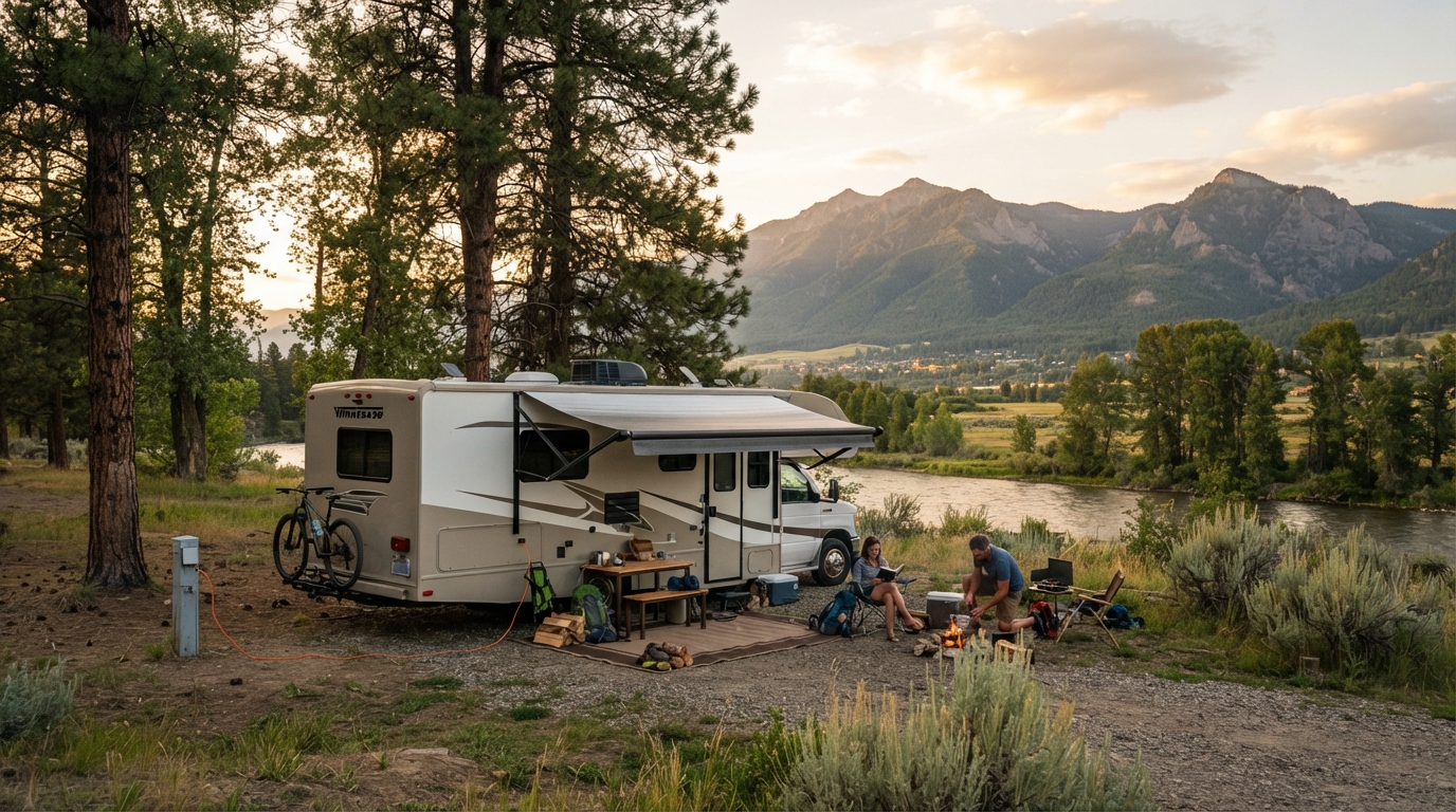 Missoula to Salt Lake City — campground with a motorhome