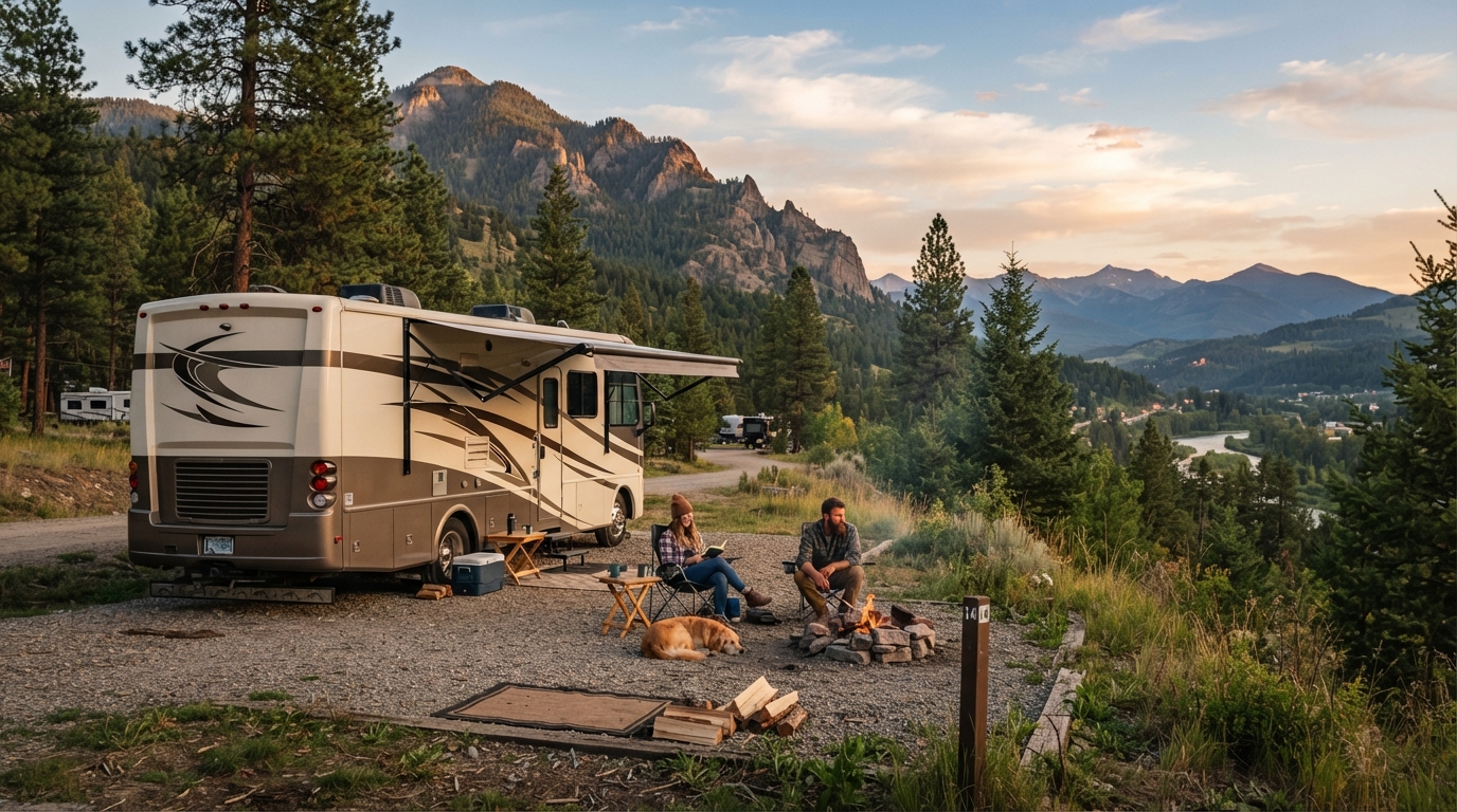 Missoula to Salt Lake City — campground with a motorhome
