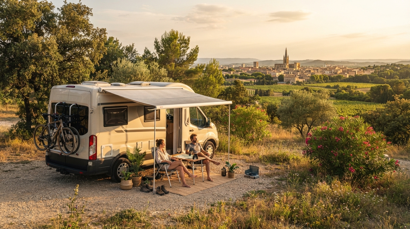 Montpellier - Coastal Charms & Countryside Chronicles — campground with a motorhome