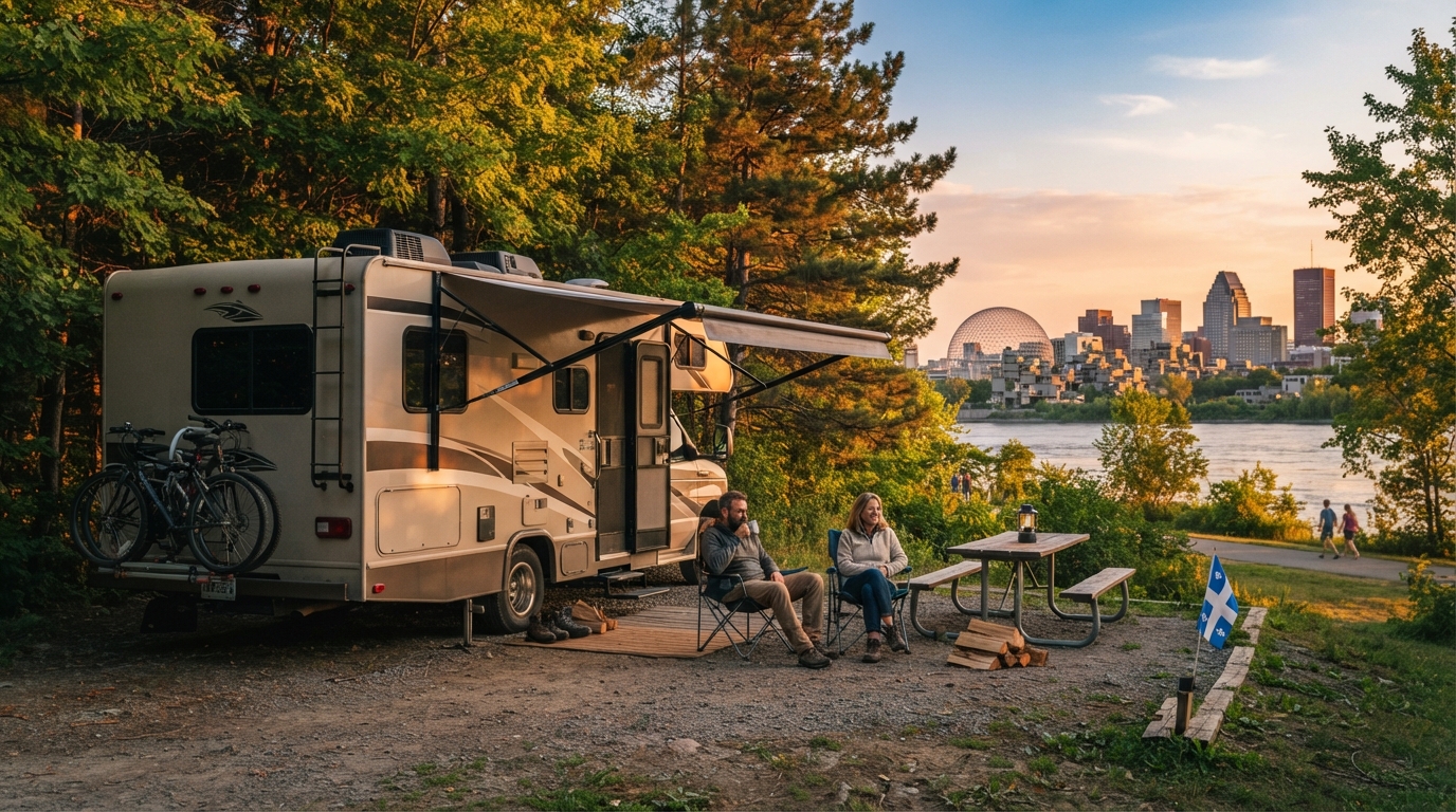 Montreal to Vancouver - A Cross-Country Motorhome Journey Across Canada — campground with a motorhome