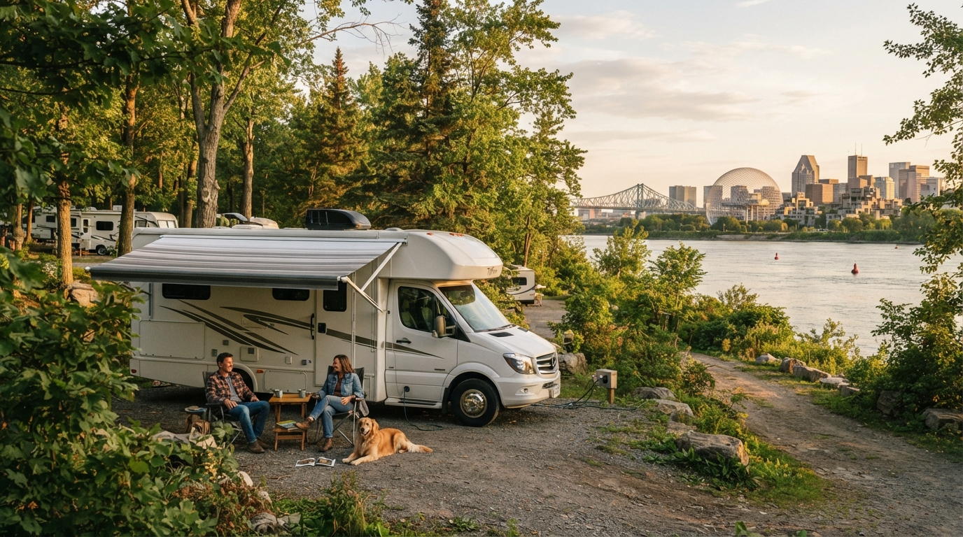 Montreal to Kelowna - Canada Explorer — campground with a motorhome