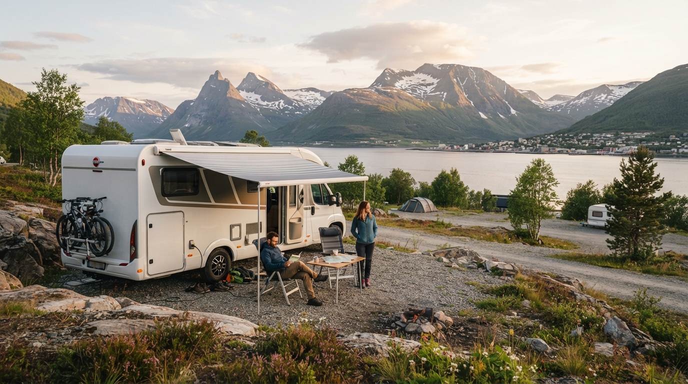 Narvik Round trip - The Ultimate Arctic Fjord Road Trip — campground with a motorhome