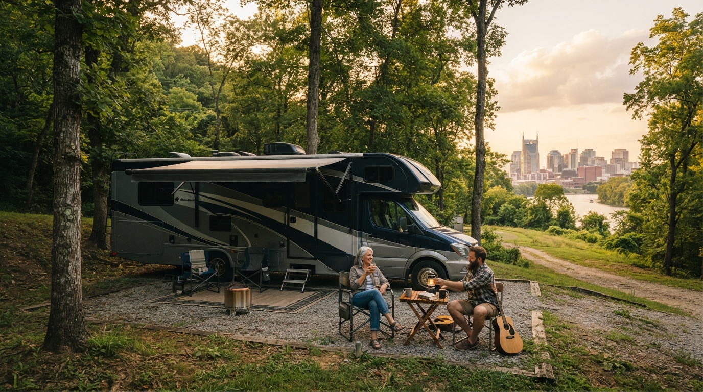 Nashville to New Orleans - Blues Highway — campground with a motorhome
