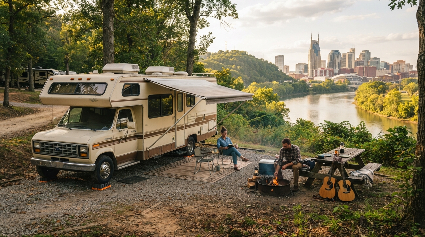 Nashville to Dallas — campground with a motorhome