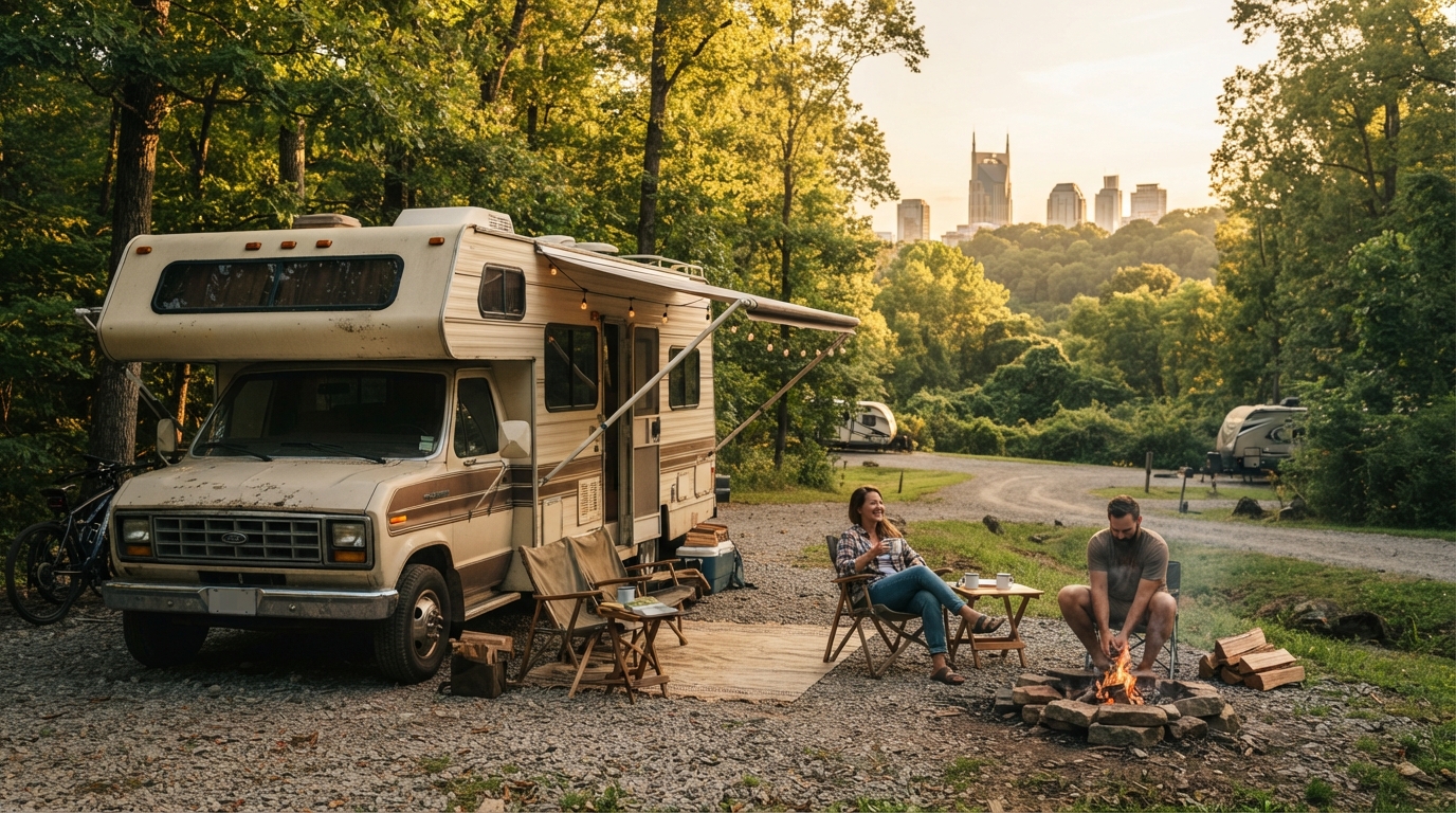 Nashville to Bozeman - including the Yellowstone — campground with a motorhome