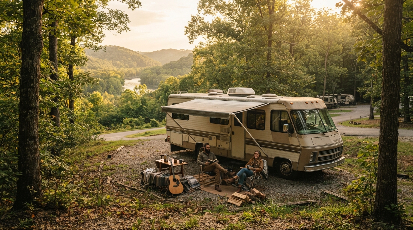 Nashville to Houston- Blues Highway and more — campground with a motorhome