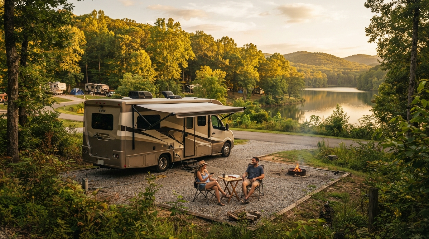 Nashville to Albuquerque - Santa Fe Trail the Historic trade trail — campground with a motorhome