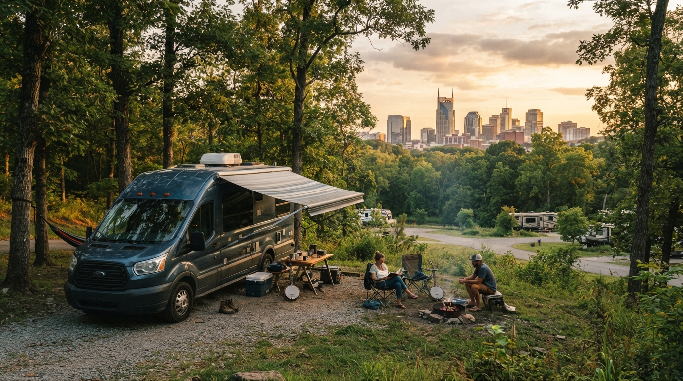 Nashville to Houston- Blues Highway and more — campground with a motorhome