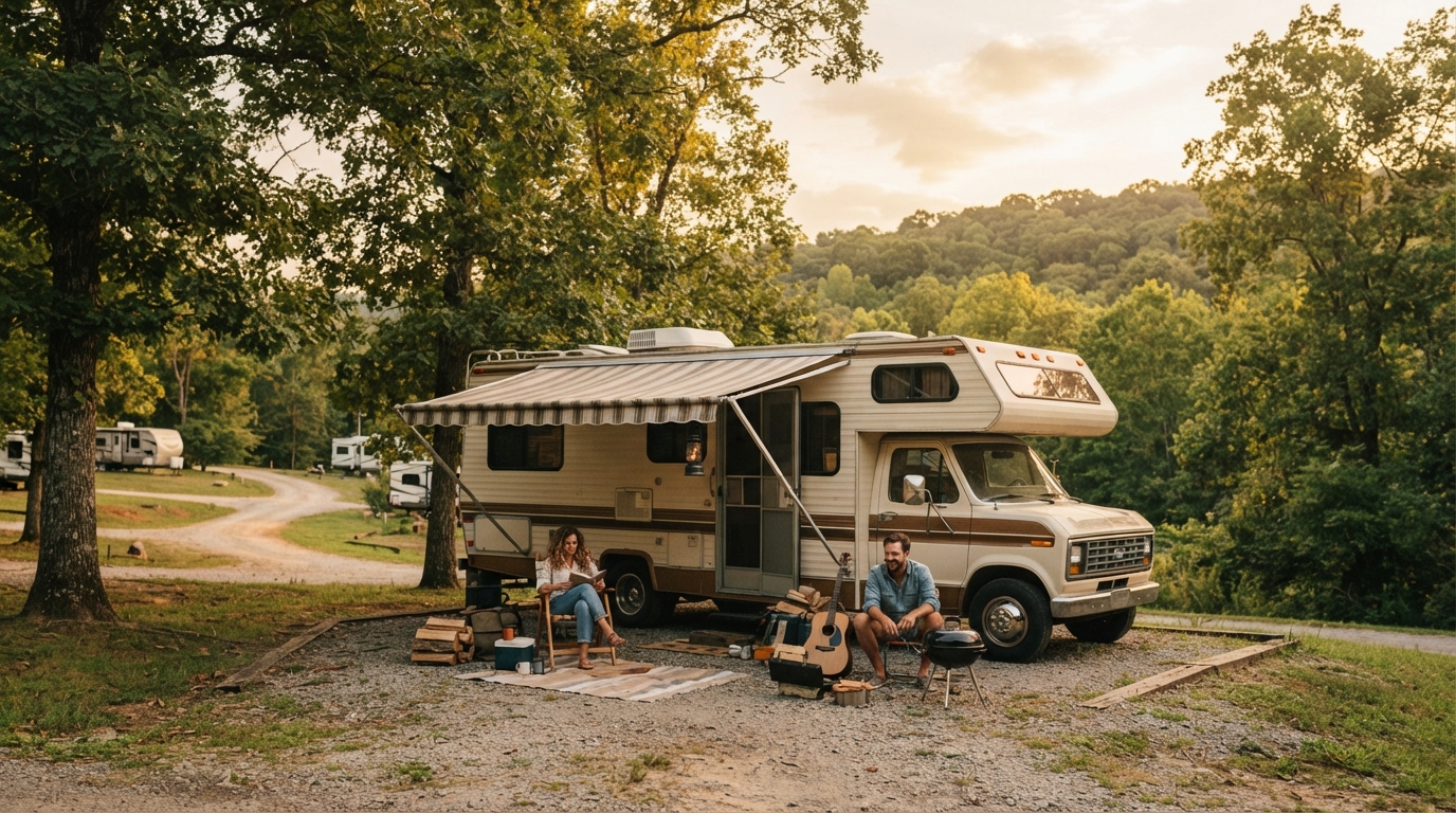 Nashville to San Francisco — campground with a motorhome