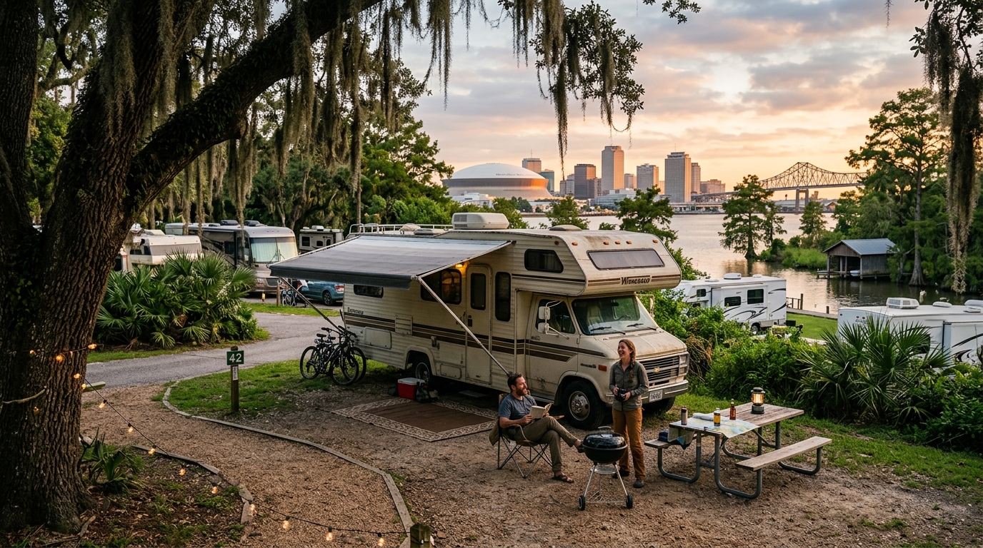 New Orleans to Seattle - including The Grand Canyon and Yosemite — campground with a motorhome