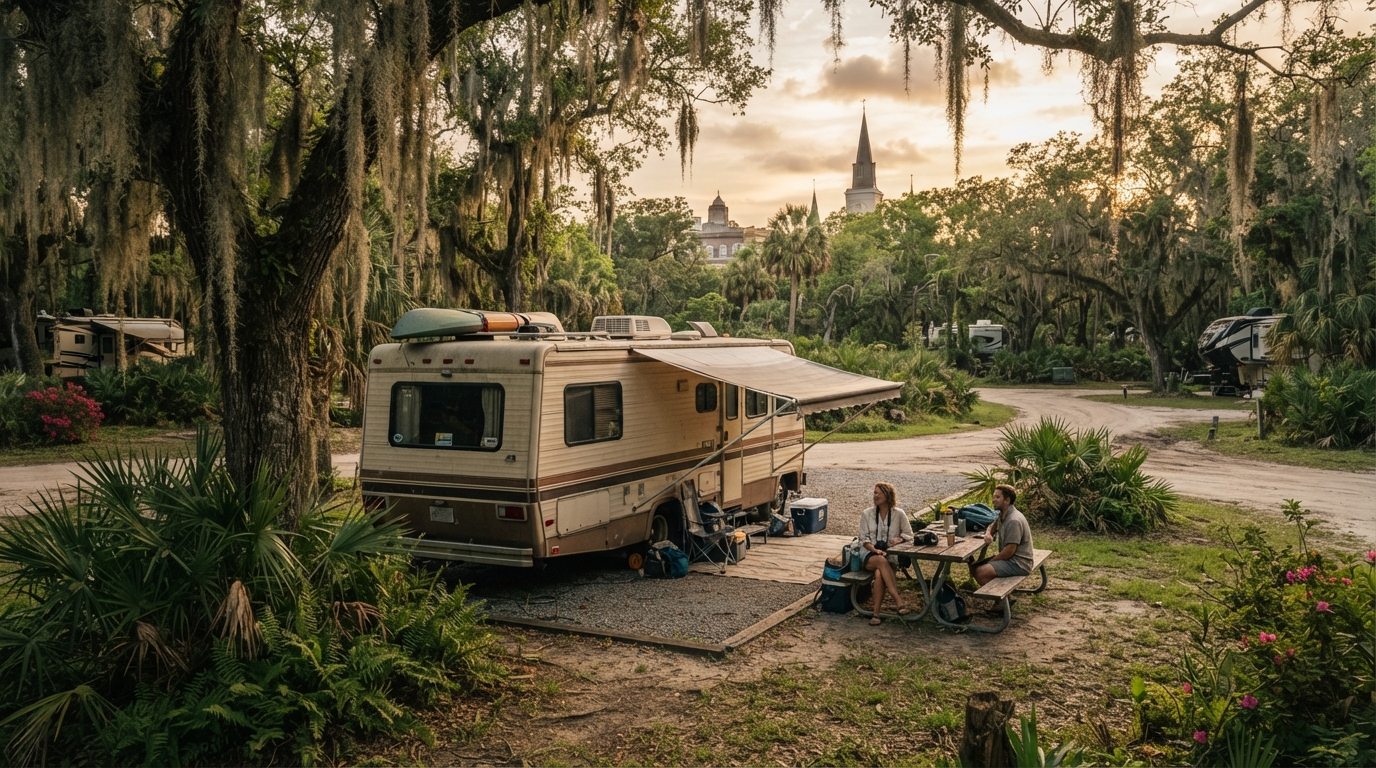 New Orleans to Denver - Including the Grand Canyon — campground with a motorhome