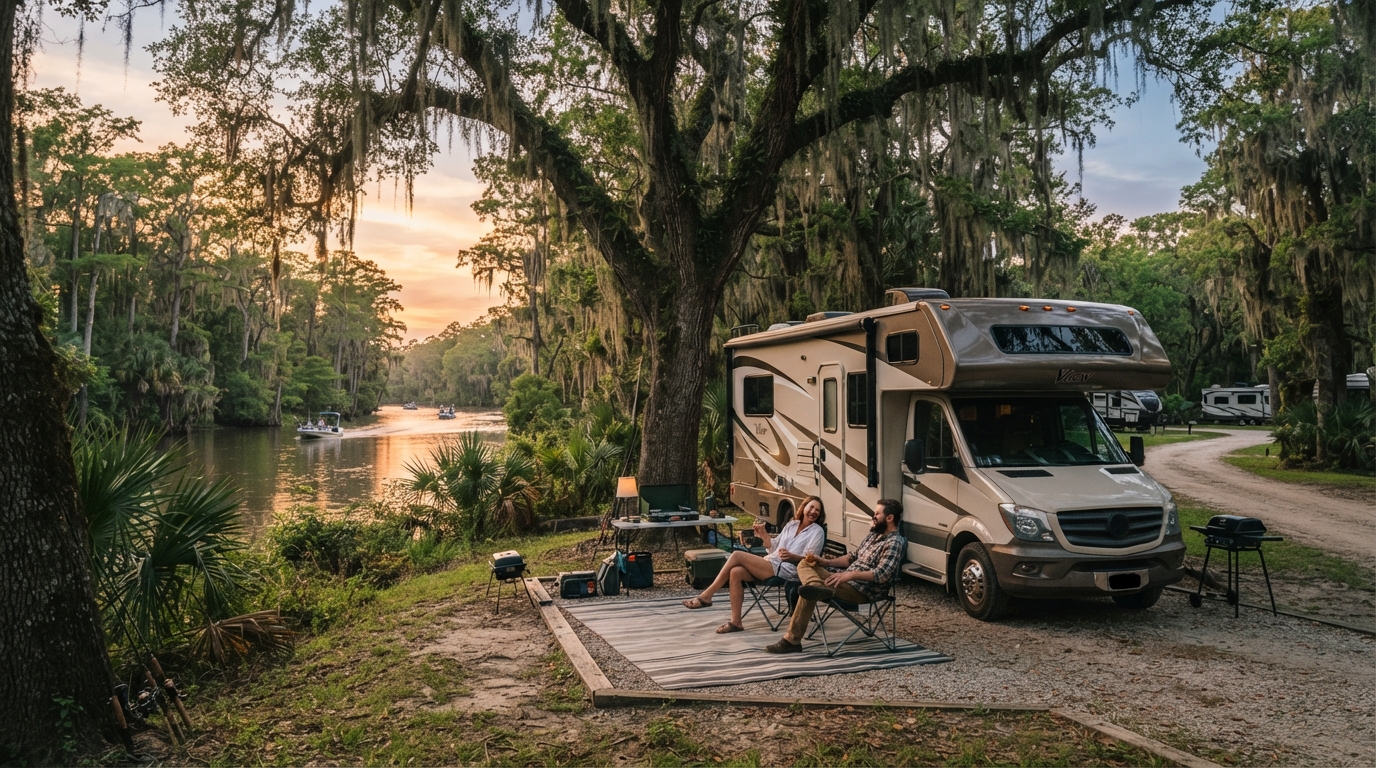 New Orleans Roundtrip - North — campground with a motorhome