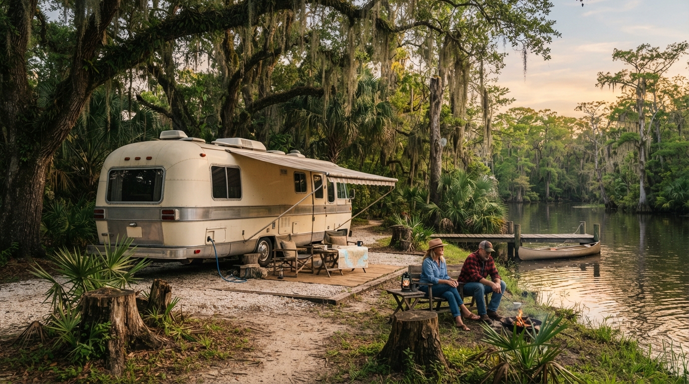 New Orleans to Tampa - Adventure along the Gulf of Mexico — campground with a motorhome