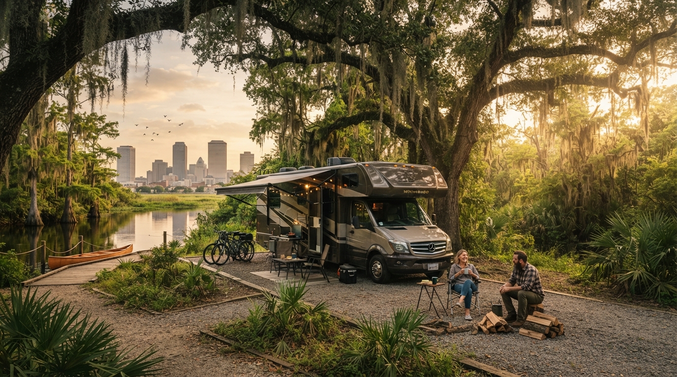 New Orleans to Seattle - including The Grand Canyon and Yosemite — campground with a motorhome