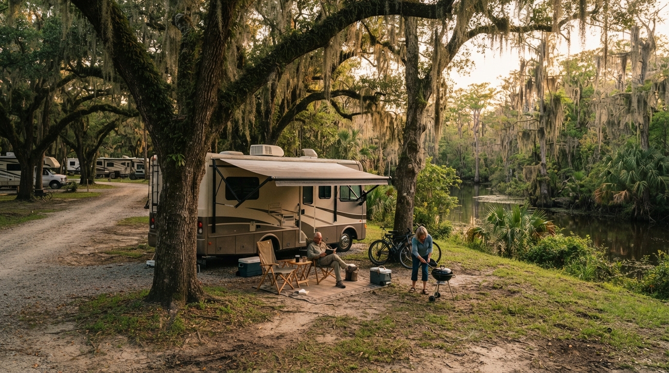New Orleans to Seattle - including The Grand Canyon and Yosemite — campground with a motorhome