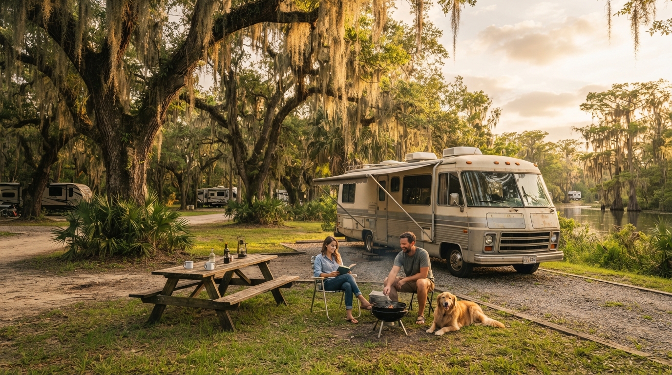 New Orleans to New York - From the homeland of Jazz to the Big Apple — campground with a motorhome