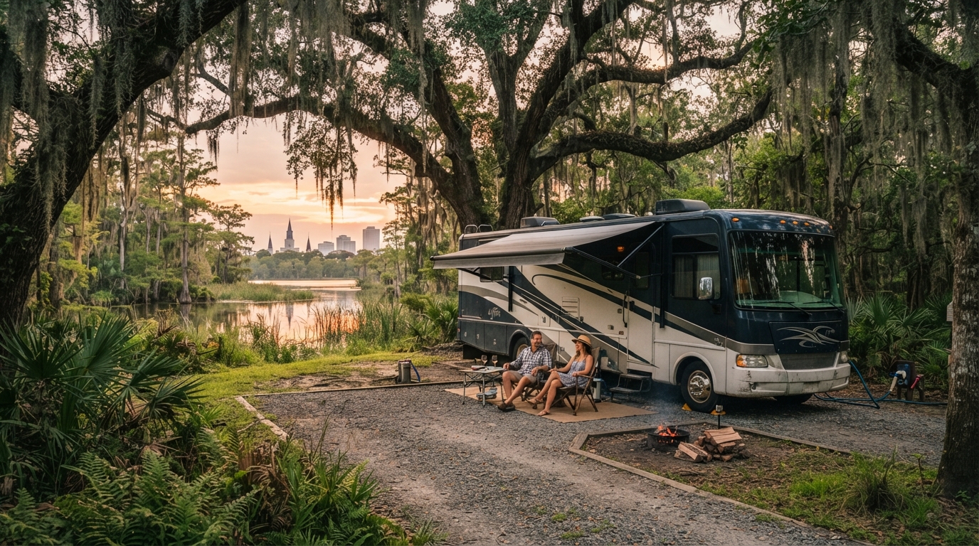 New Orleans to Los Angeles - Including the Grand Canyon — campground with a motorhome