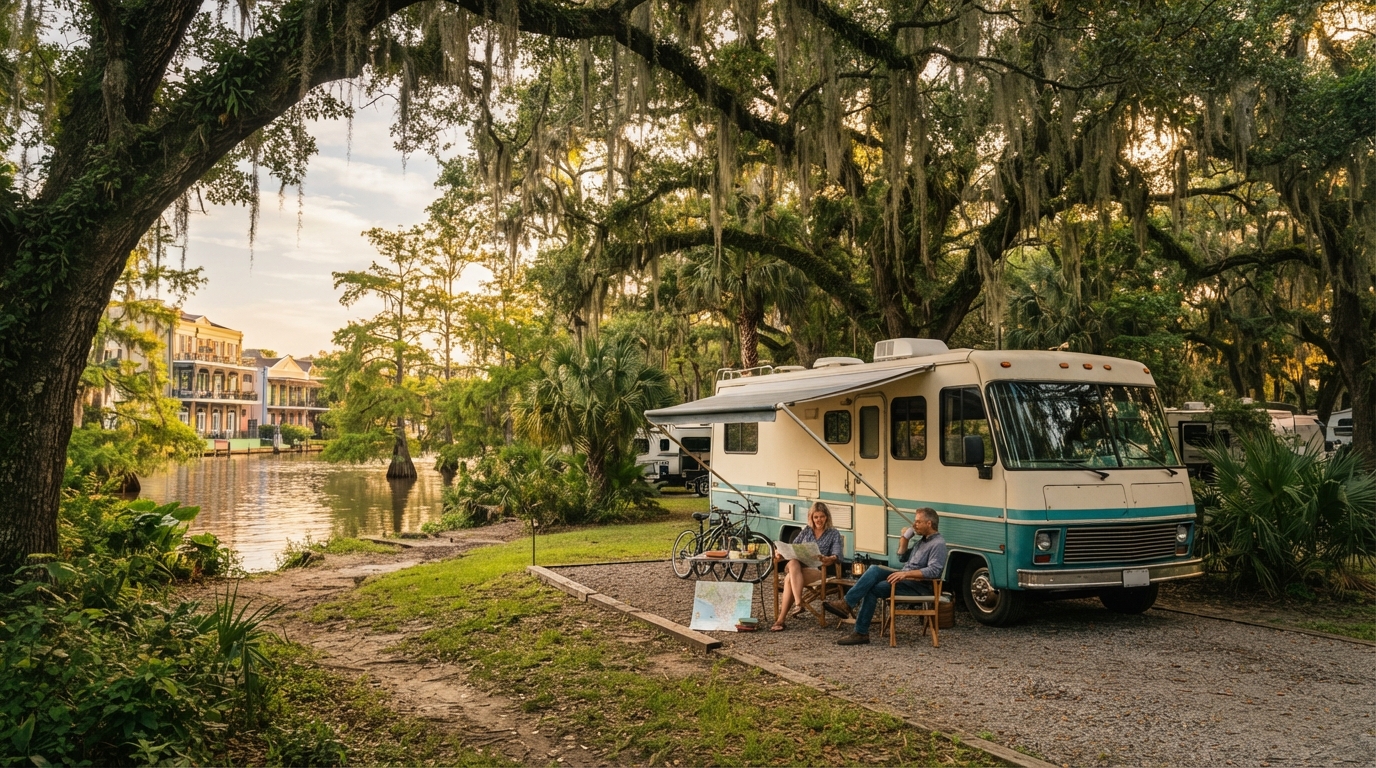 New Orleans to Nashville - Blues Highway — campground with a motorhome