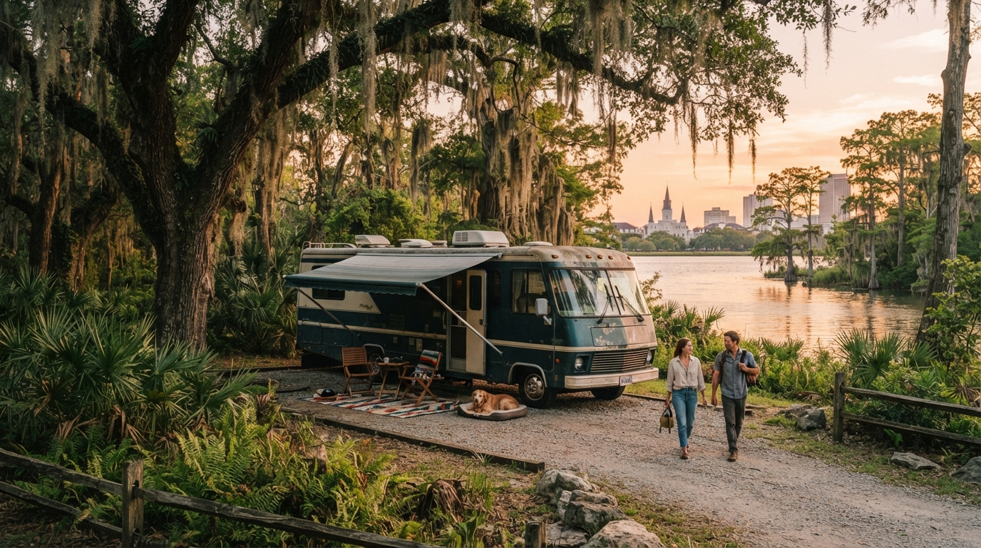 New Orleans roundtrip - A Journey through History and Culture in the Deep South — campground with a motorhome