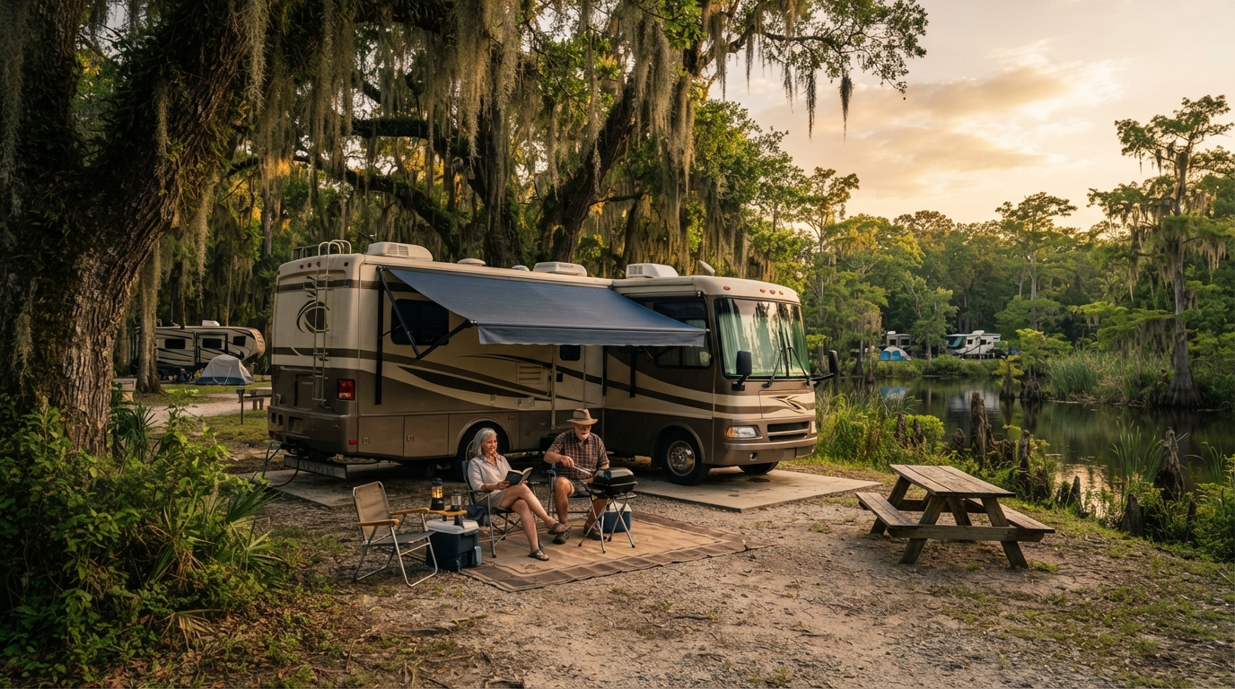 New Orleans to Tampa: Short version — campground with a motorhome