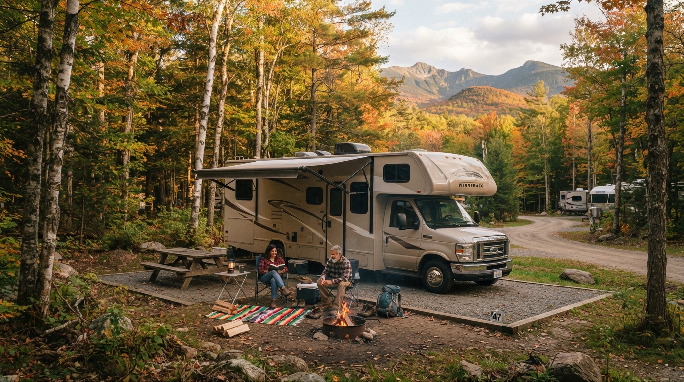 New York to Boston — campground with a motorhome