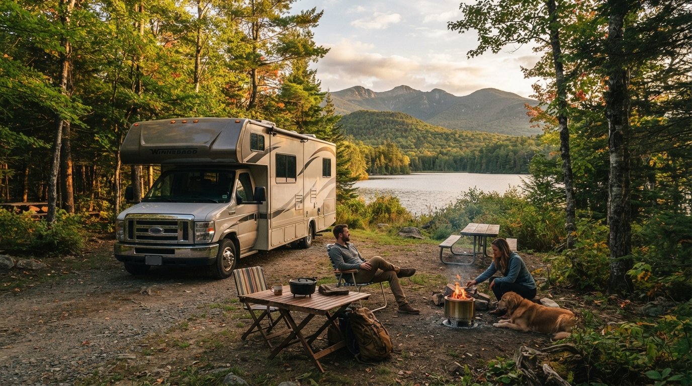 New York to Minneapolis - Great Lakes & Midwest Marvels — campground with a motorhome
