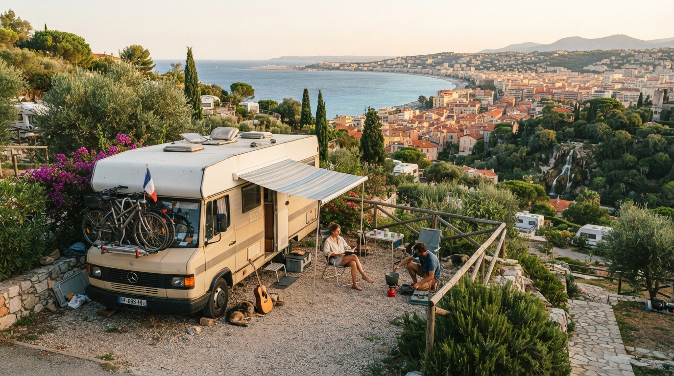 Nice Roundtrip - French Riviera toward North Italy, Switzerland, and the French Alps — campground with a motorhome