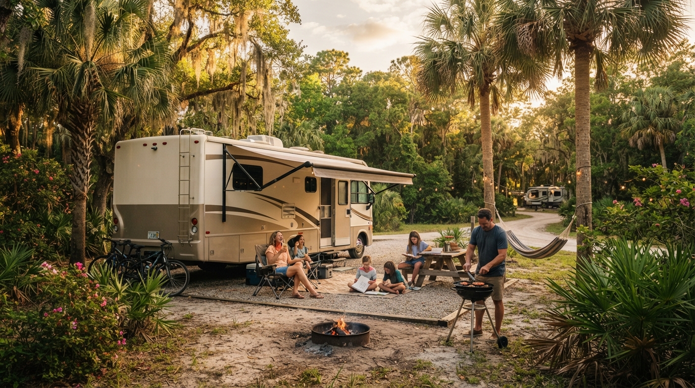 Orlando to Boston: Journey Along the East Coast — campground with a motorhome