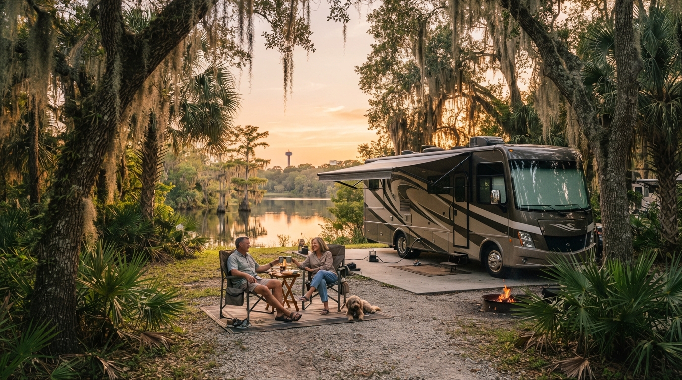 Orlando Roundtrip - Incl. New Orleans — campground with a motorhome