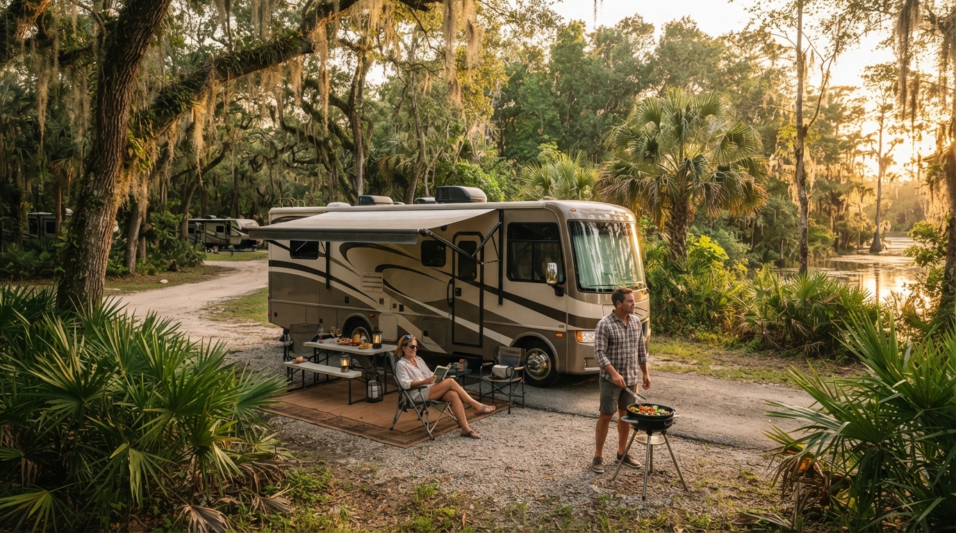Orlando to New York - Along the east coast — campground with a motorhome