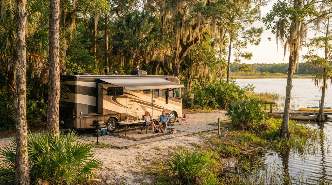 Orlando to New Orleans - Eastern Gulf of Mexico — campground with a motorhome