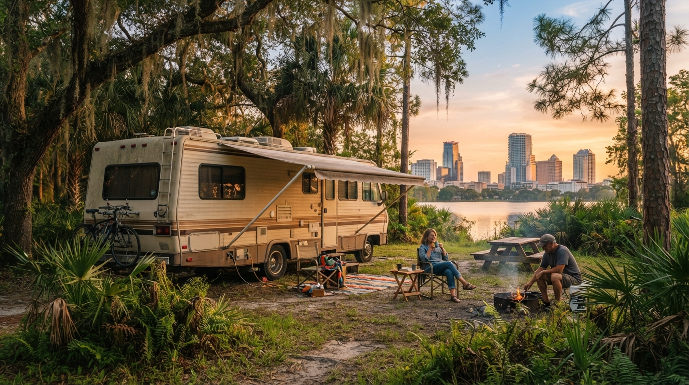 Orlando to Denver: A Cross Country Voyage — campground with a motorhome
