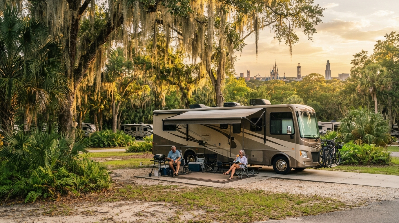 Orlando to Minneapolis: Cruisin' North — campground with a motorhome