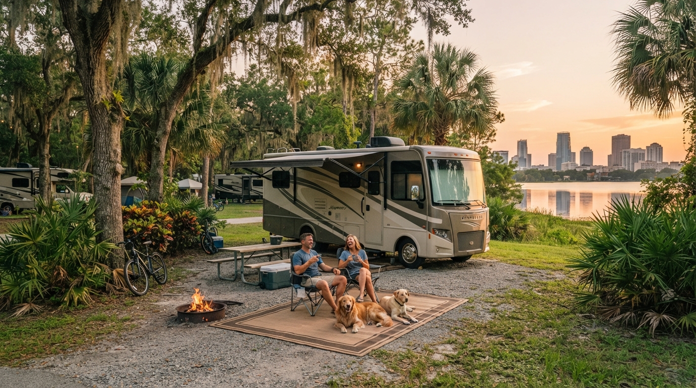 Orlando to Albuquerque — campground with a motorhome