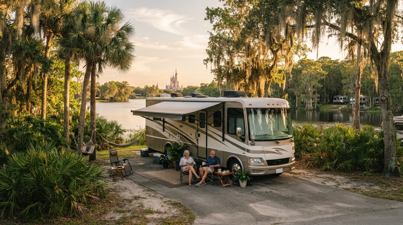 Orlando Roundtrip - Appalachia & Smoky Mountains — campground with a motorhome