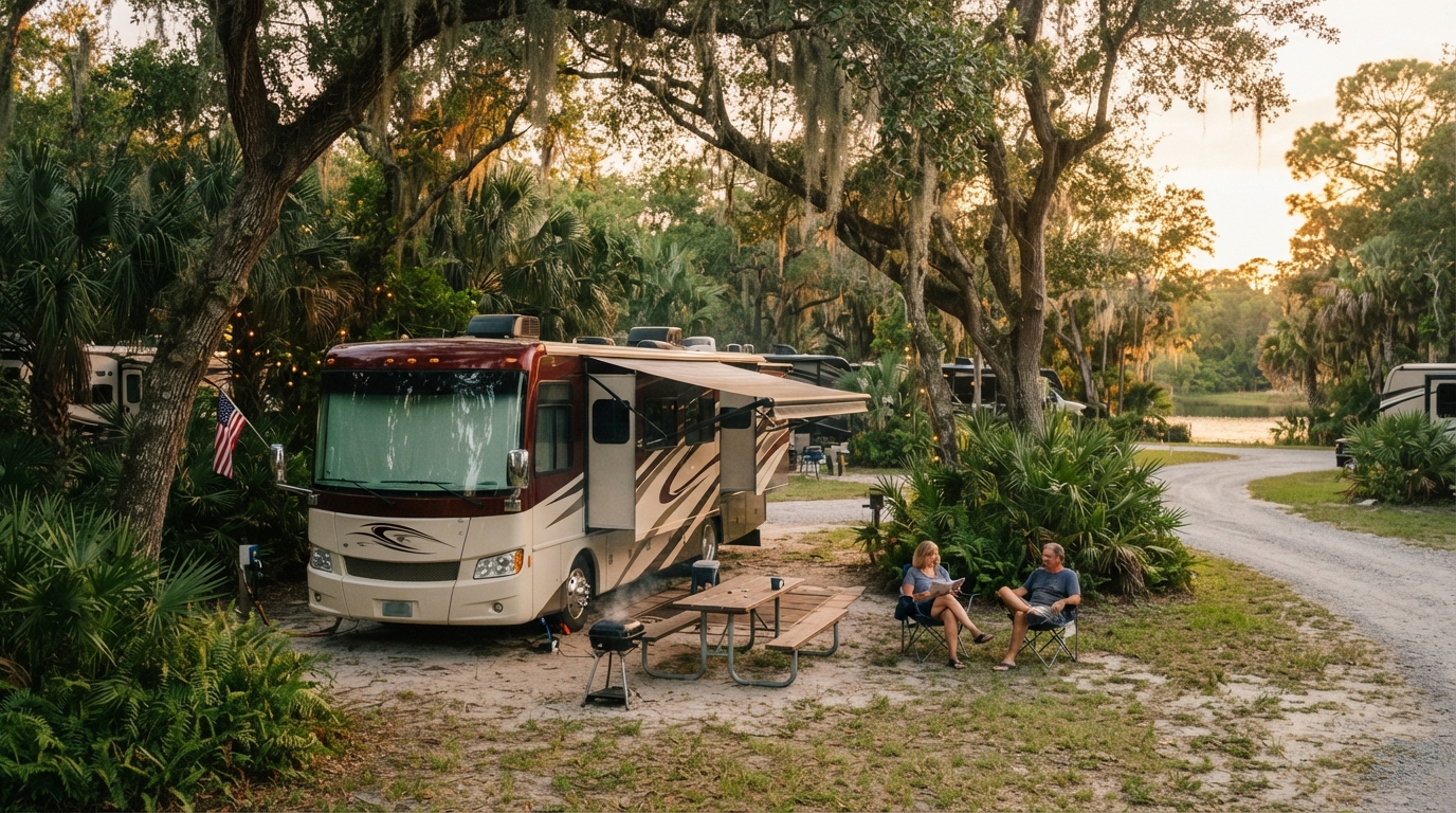 Orlando to Las Vegas: East Coast to West Coast RV Voyage — campground with a motorhome