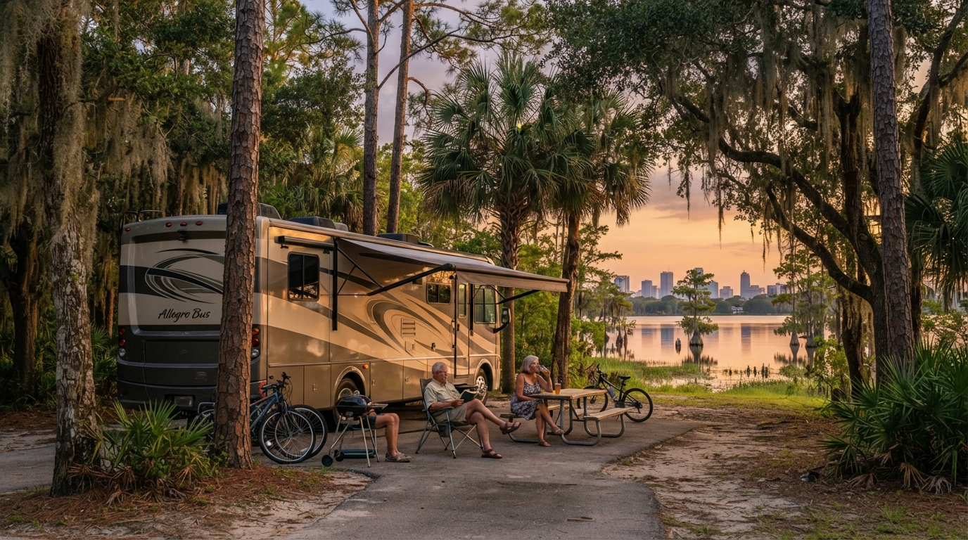 Orlando to Dallas — campground with a motorhome